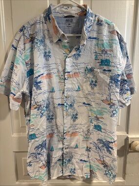 IZOD Saltwater Men’s Short-Sleeve Tropical Print Shirt - White/Blue Size XXL